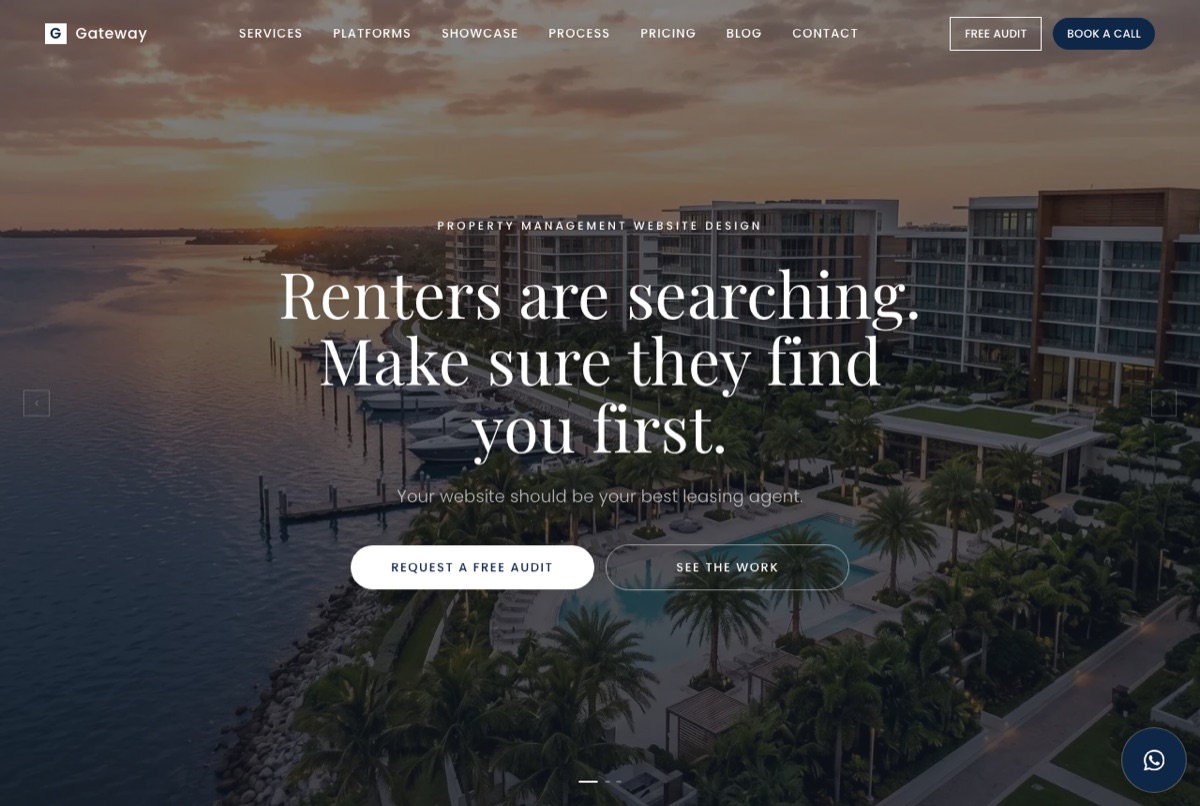 Gateway Web Design homepage, property management website design